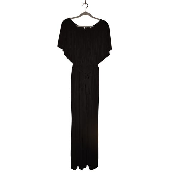 TRINA TURK NEW $378‎ Black Flutter Sleeve Belted Wide Leg Jumpsuit Size 2 - Picture 1 of 4